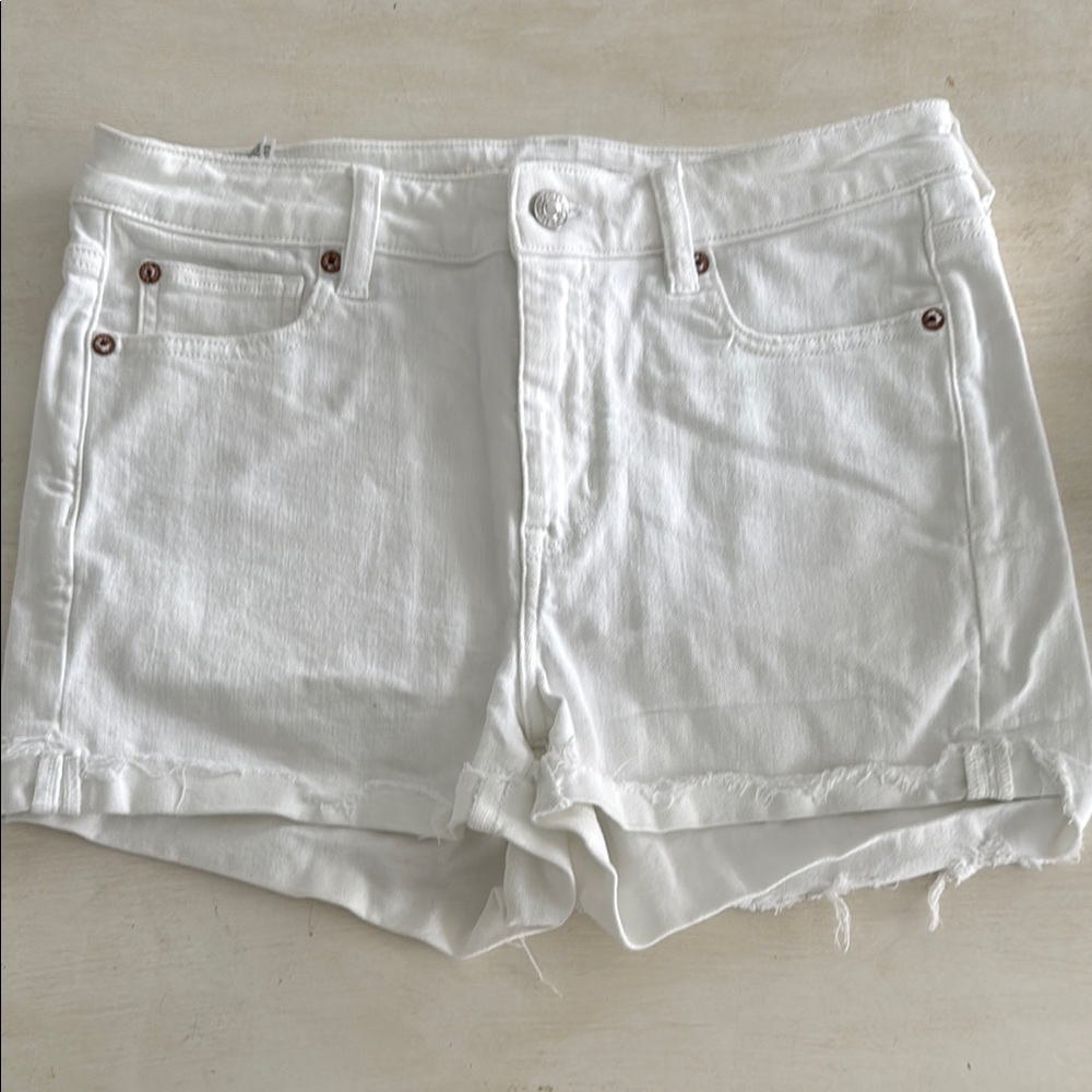 American Eagle Outfitters White Jean Shorts Distressed Mid-Rise